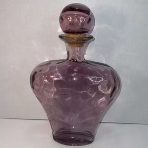 WOW! Made In Spain Amethyst Purple Glass 14" Decanter W/ Round Glass Cork Topper